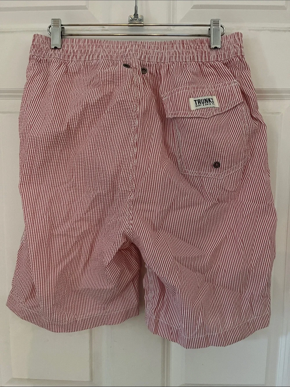 Men's Red & White Seersucker Swim Board Shorts
